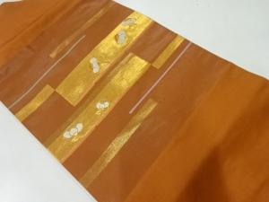 リサイクル　横段に花模様織出し名古屋帯